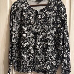 Lane Bryant Black and White Paisley Button Down Cardigan
